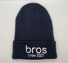 Unisex Knit Beanie Navy Blue Cuffed Embroidered