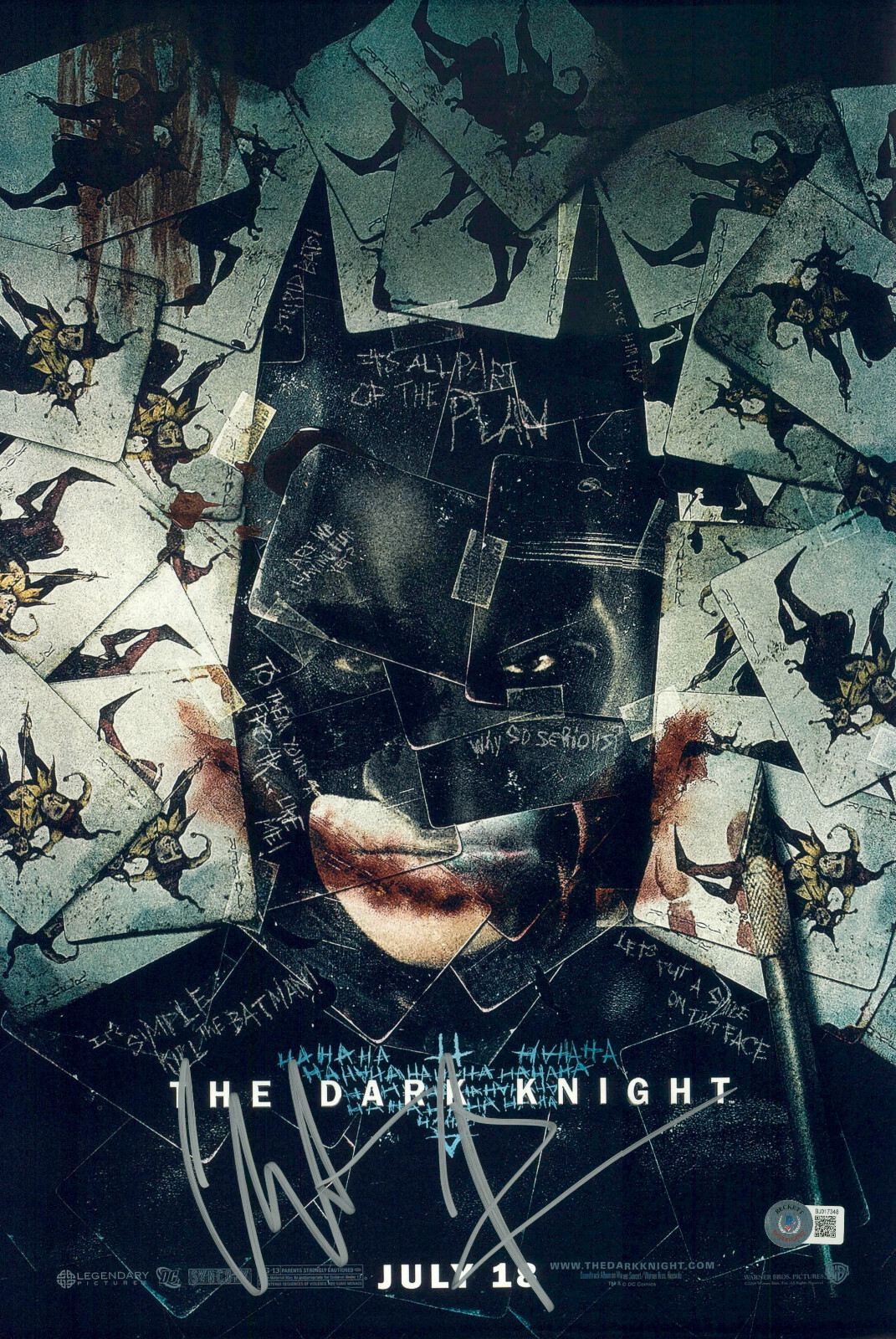 CHRISTIAN BALE Autographed Signed CHRSTIAN BALE THE DARK KNIGHT 12X18 PHOTO BAS BECKETT BATMAN 