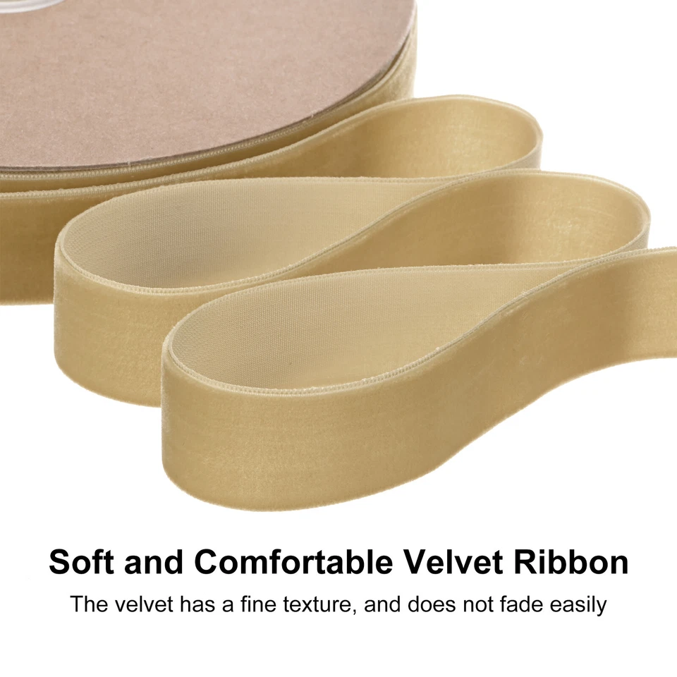 Thin Velvet Ribbon, 1'' 25 Yards Single Side Christmas Ribbon [Light Brown] Foto 2 de 4