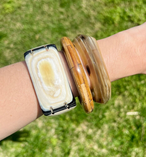 New Bone Tile Bangle Bracelets Set of 3 Chunky - 2025 Zara Likeness, MSRP $115