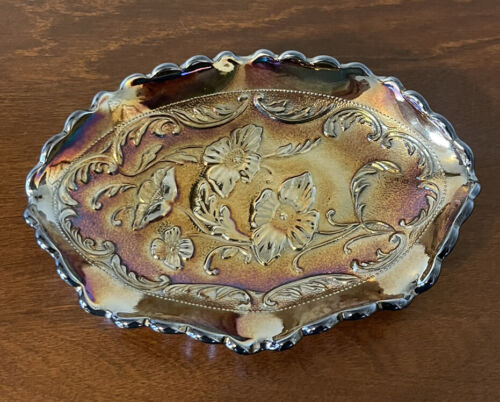 Vintage Fenton Poppy Amethyst Carnival Glass Pickle Relish Dish CN-9125 - Picture 2 of 9