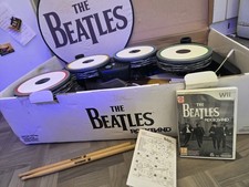 The Beatles Rockband Wii Drum Kit Guitar Foot Pedal Sticks Wires Mic No Dongles