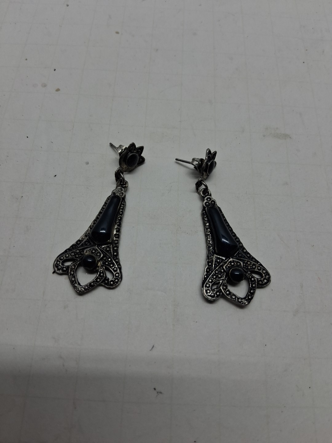 ONYX DANGLE POST EARRINGS REAL SOLID .925 STERLIN… - image 1