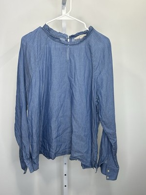 LOFT Women's High Neck Light Blue Soft Denim Long Sleeve Top Shirt, Size XL.  3I
