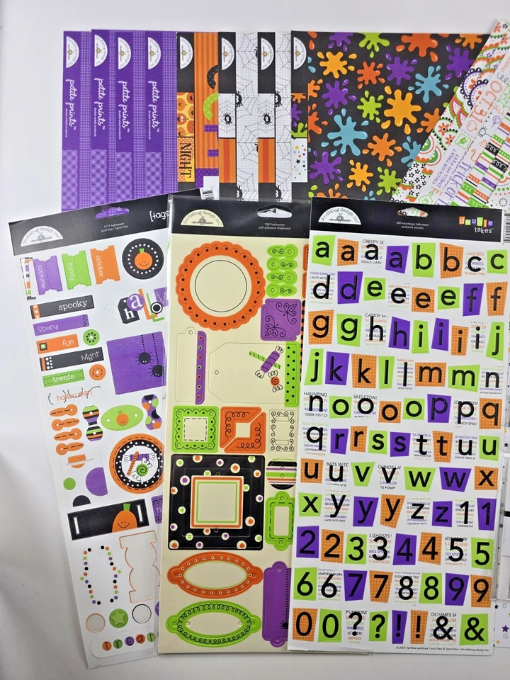 DOODLEBUG Scrapbook HALLOWEEN LOT - Paper Stickers Sequins Buttons Tags Elements - Image 2 of 4