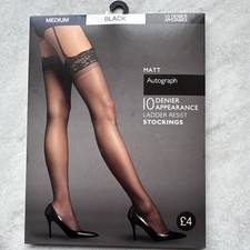 Autograph Ladder Resist Matt Black 10 Denier Stockings Lace Top Size Medium New