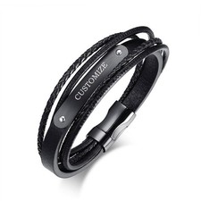Genuine Leather Medical Alert ID Men Bracelet Wristband Multi Layer Male Jewelry