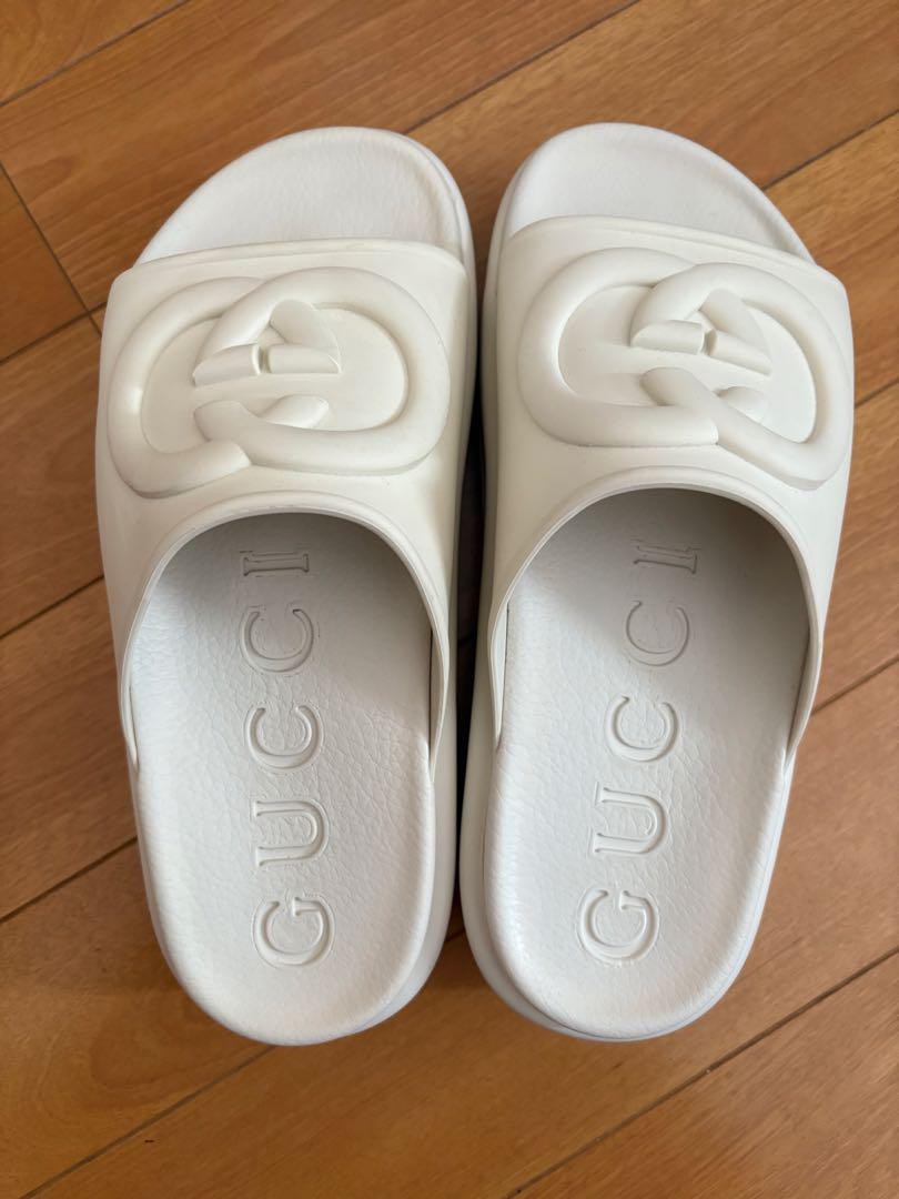 APL Gucci Sandali Mules Frat ad incastro gomma bianco EU36 US6 90634c