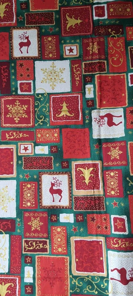 Tissu Noël Multicolore Coton 2,75×1,38 Mètre Style Patchwork Cerf Sapin Étoiles - Photo 2/4