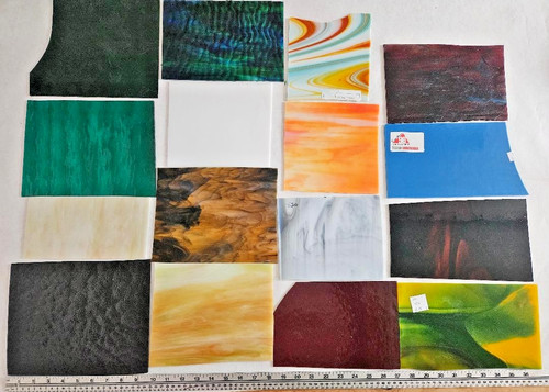 9 lb. 9 oz / Assorted Multicolor Stained-Glass Large Scraps/Sheets