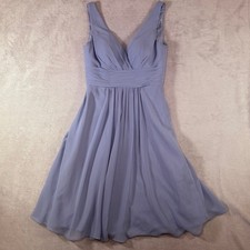 Azazie Dusty Blue Chiffon V-Neck Ruffle Back Bridesmaid Formal Dress Size A4