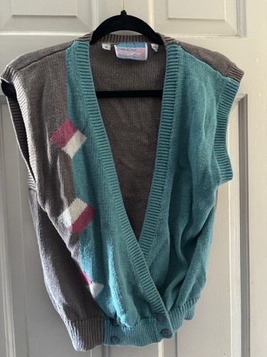 Vintage Santa Cruz Knit Vest Sz M – 80s Retro Geometric Colorblock