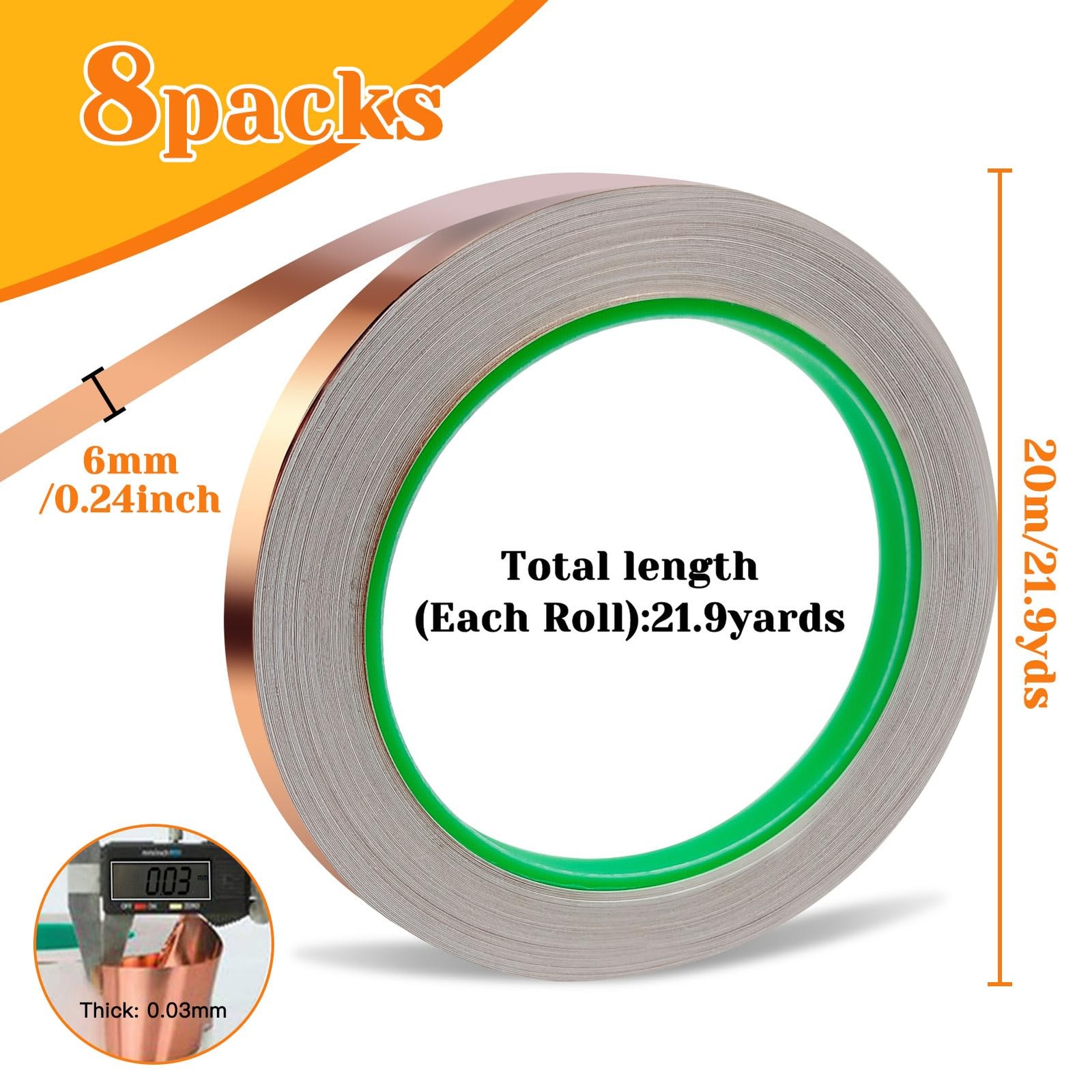 8 Pack Copper Foil Tape,Copper Tape,Double-Sided Conductive Adhesive for Guit...