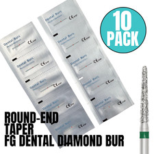 10 PACK: Round-End Taper Dental Diamond Burs, FG friction grip 