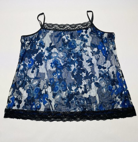 Blue Black Lace Artsy Floral Watercolor Cami Tank Top Plus Sz 4 Fairy Y2K Boho - Picture 1 of 24