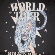 Zutter World Tour Rock N Roll Black Crop Tee Raw Hem Made In USA Boutique Size S
