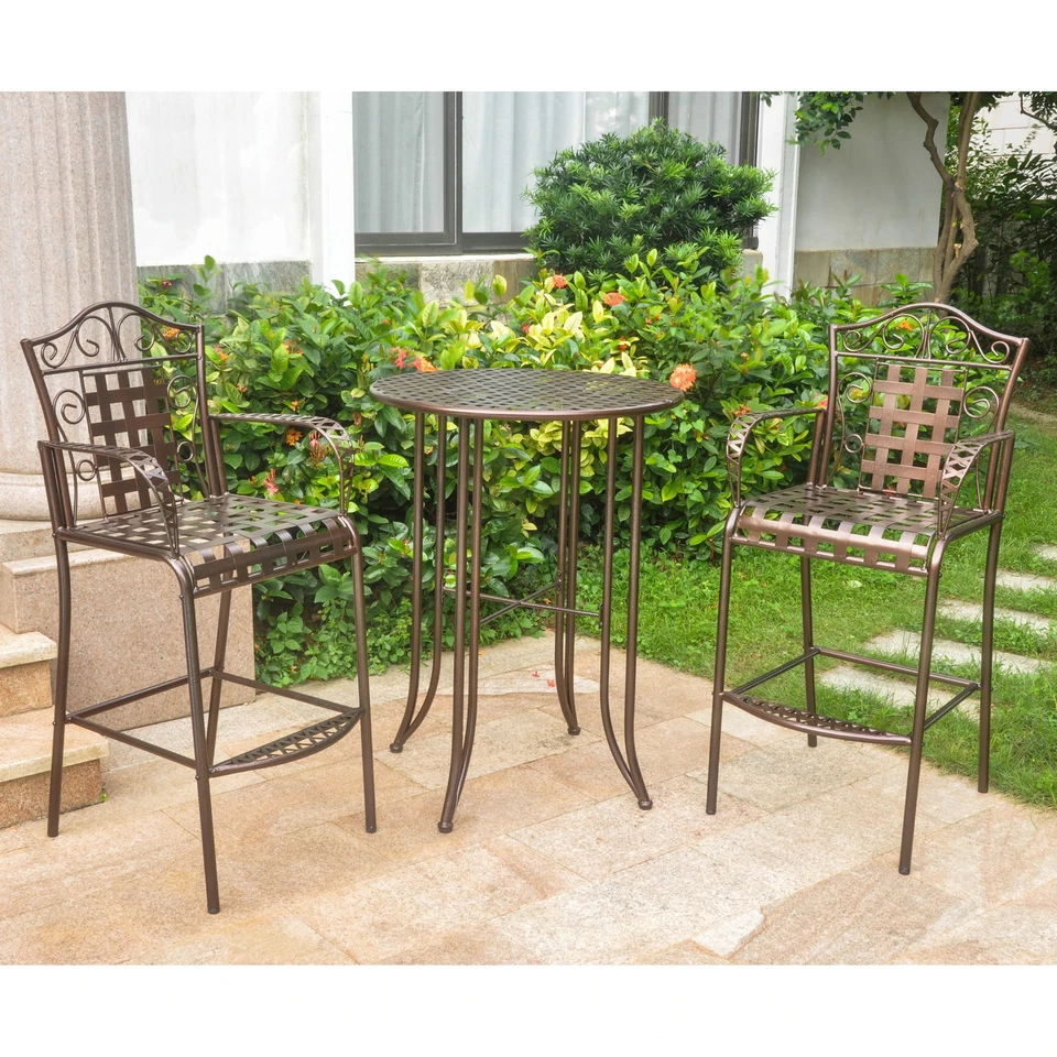 Mandalay 3-Piece Outdoor Iron Bar Bistro Set (Set of 3) - Image 4 of 4