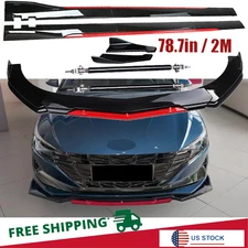 Front Bumper Lip Splitter Spoiler Glossy Black +Red For Hyundai Elantra