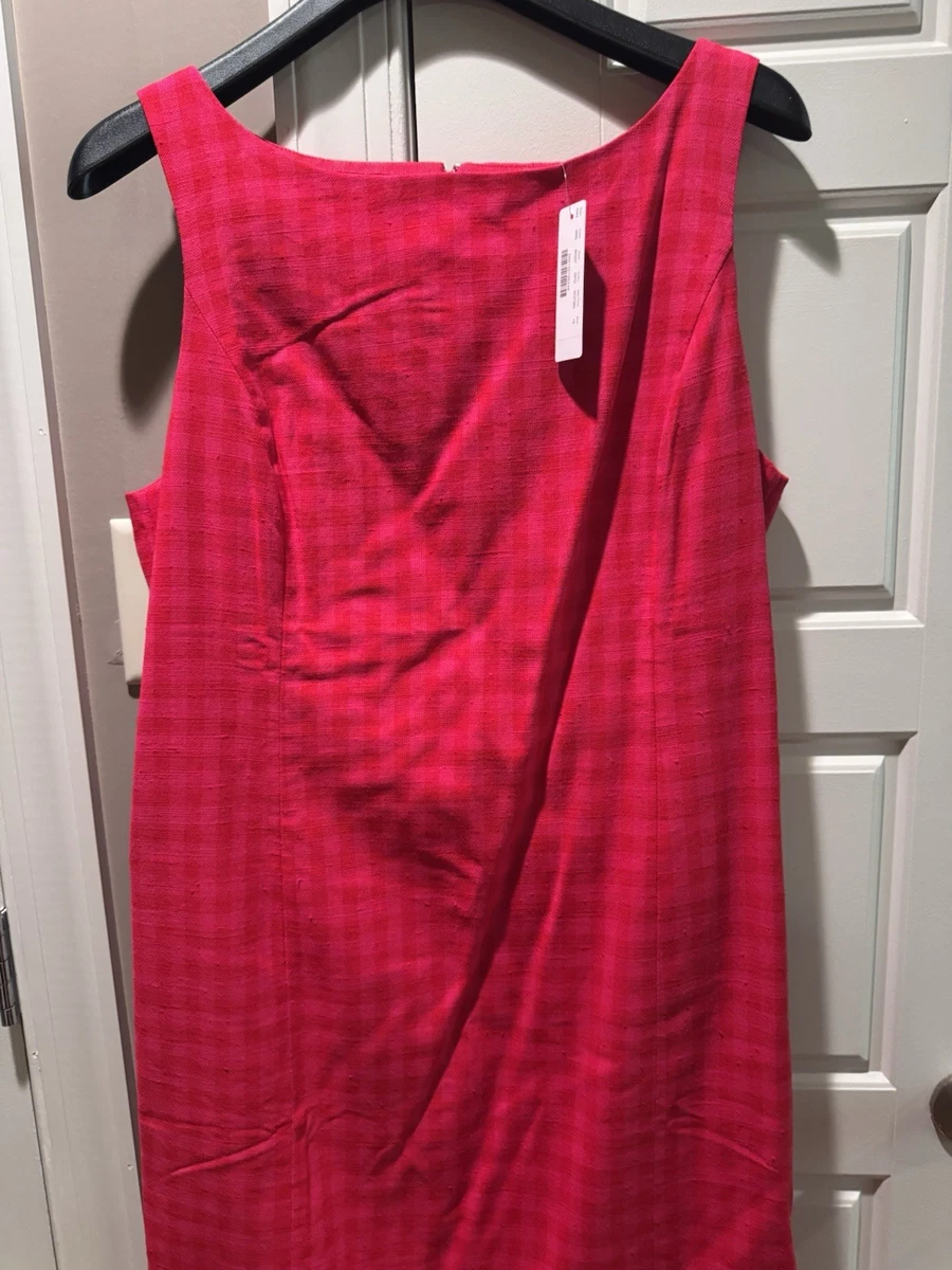 j crew button back linen shift dress J.Crew Shift Dress Embroidered Button Back Sleeveless Medium Petite Navy  Linen