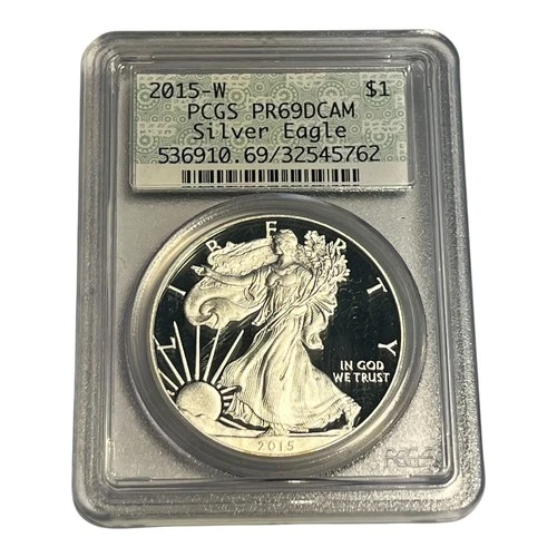 2015 W Proof American Silver Eagle - PCGS Graded PR69 DCAM Retro Doily Label 7B
