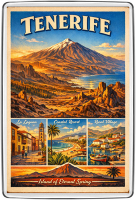 Teneriffa Teide Vulkan Retro Reise Poster 3D Kühlschrankmagnet Reise Souvenir Geschenk