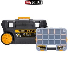 TOUGH MASTER 60L Tool Box on Wheels Handle Tote Tray & 17'' Screw Storage Box