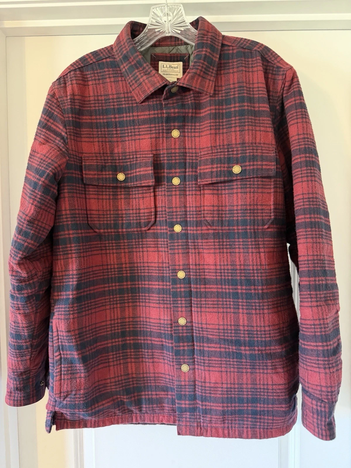 L.L. Bean Men's Padded Flannel Shirt - Small - Red Plaid