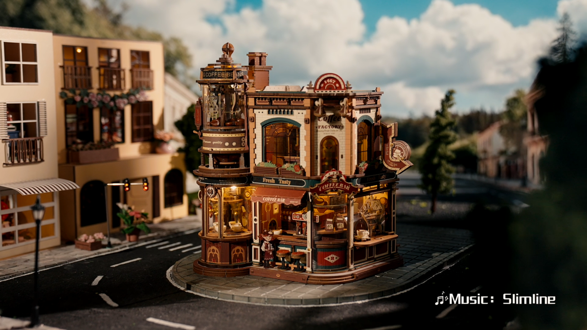 ROKR Dream Coffee Factory Music Box Wooden 3D Puzzle Building Toys