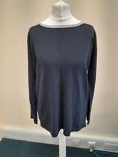Barbour Ladies Crew Neck Jumper Navy & Grey Fine Knit Size 10 RRP£79.95