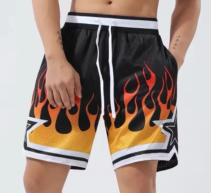 Men's Fire Graphic Basketball Shorts – Loose Fit Gym Training