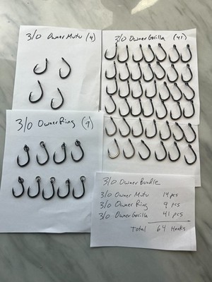 Owner 3/0 Gorilla & Mutu Hook Bundle 64 Pcs 3/0 Hooks NOS Never Fished