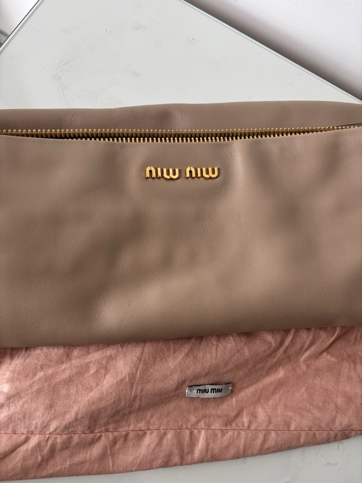 Miu Miu Large Beige Soft Leather Tote Bag