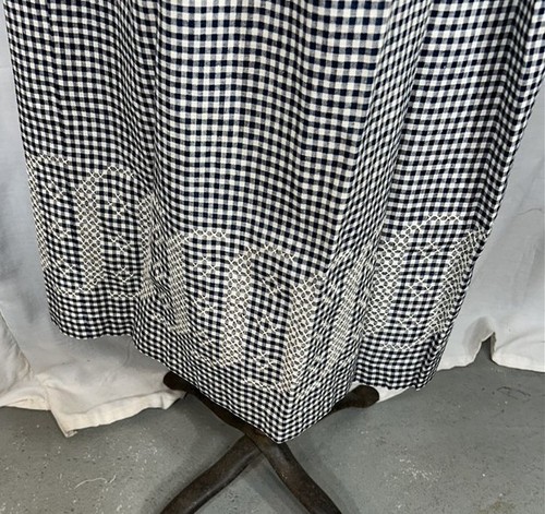 antique apron long half blue gingham  check hand made x stitch 19th c 1800 best