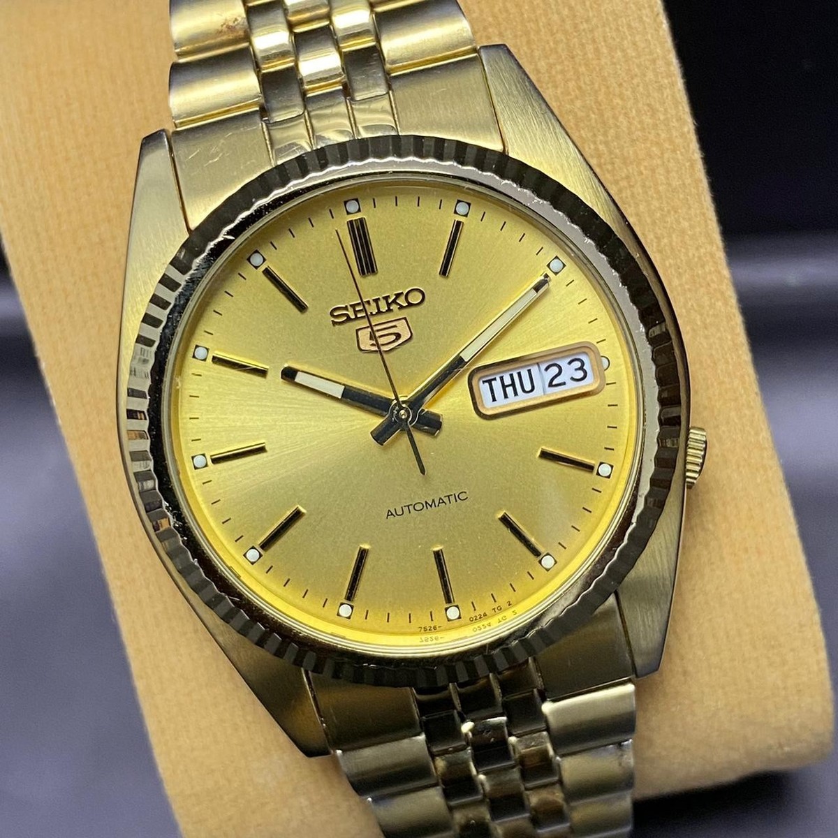Rare Seiko 5 President SNXJ94 Automatic 7S26-0500 Gold Dial Day