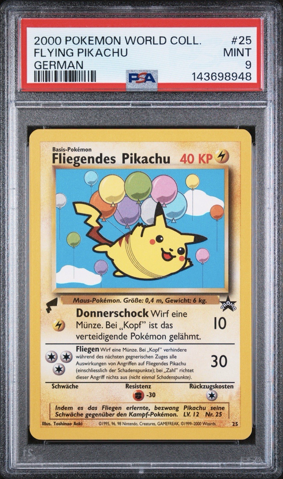 2000 Pokemon GERMAN World Collection Promo Fliegendes-Flying Pikachu 25 PSA 9