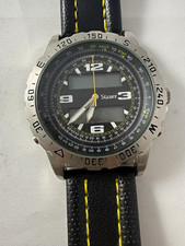 Stauer Men’s Analog-Digital Quartz Watch Black Dial Silver Case Leather Strap