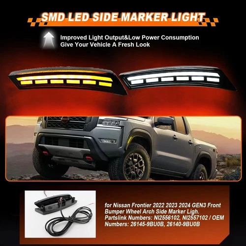 Smoked LED Front Bumper Wheel Side Marker Lights for 2022 2023 2024 Nissan Fr... image 7