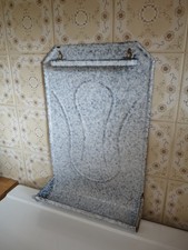 Ancien Porte Ustensiles de Cuisine en Tôle Emaillée marbré Blanc et bleu