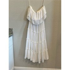 1. STATE Ruffled Tiered Maxi Dress White Sleeveless Minimalist Chic Size S