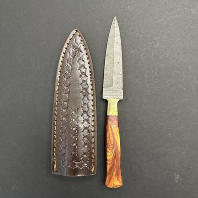 Custom - Hand-Crafted Damascus Steel Point Dagger 4'' Boot Knife & Leather Sheath