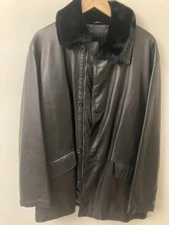 VGUC CANALI Leather Car Coat Black 50/52IT XL