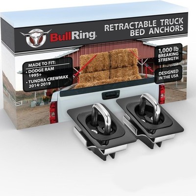 Bull Ring Retractable Flush Fit Truck Bed Tie Down Anchors, Built for 1995+ D...