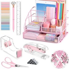 Pink Desk Organizers and Accessories,Pink Office Supplies with Mesh Desk Organ..