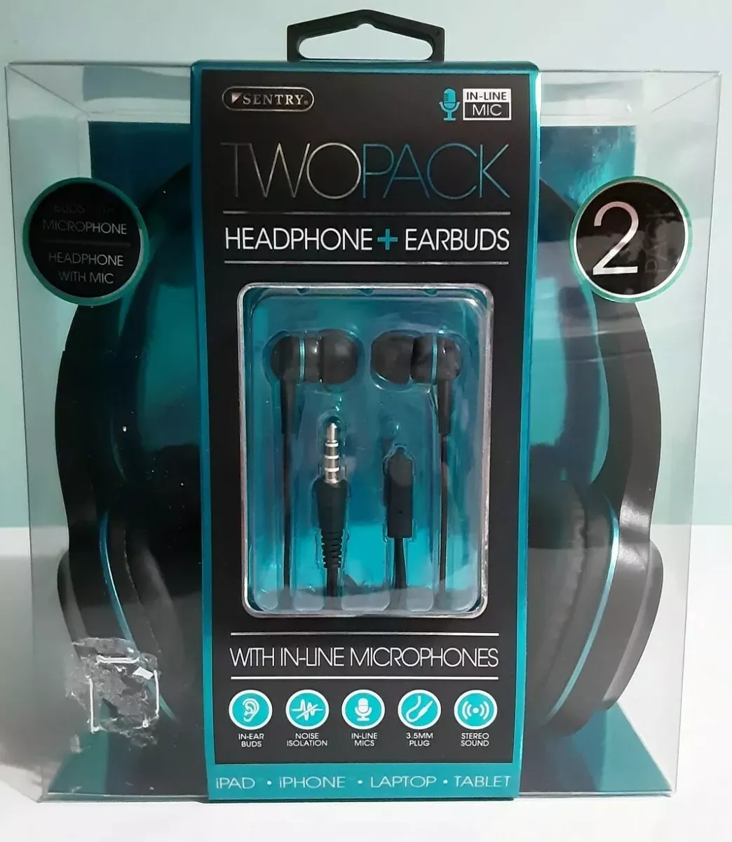 Sentry Blue Two Pack Headphone Earbuds With In Line Microphones Stereo