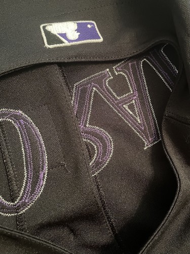 Rara maglia gilet vintage Colorado Rockies autentica sul campo Majestic 44/L - Foto 10 di 12