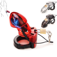 Male E-Stim Shock Chastity Lock Cage Ball Stretcher Enhancer Sleeve Men Bondage