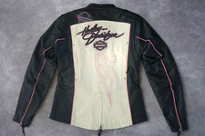 Harley Davidson Women's Pink Label White Pink Black Leather Jacket S 97010-14vw