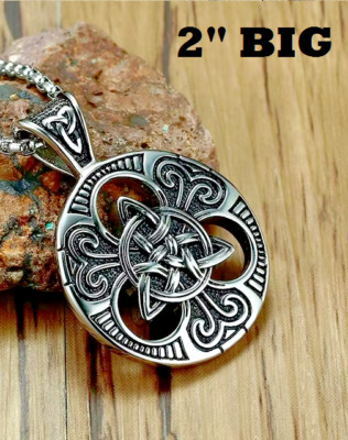 Large CELTIC KNOT PAGAN WITCH TRIQUETRA Pendant 20'' 925 Plated Silver Necklace
