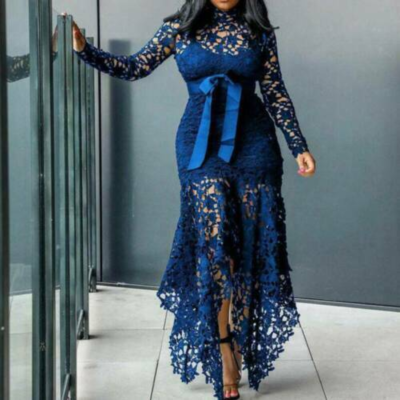 lace dress thick female Plus Size Serene Bloom Lace Dress- Blue 2X / Blue at Curvy Sense
