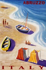 Abruzzo Italy Beach Family Fun Boat Summer Travel Vintage Poster Repro FREE S/H